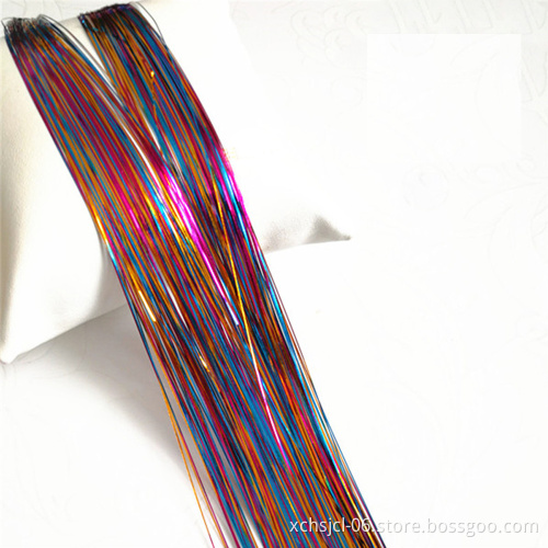 48 inch 10g 100-200 Strands Silk Flash Shiny Hair Tinsel Party Highlights Glitter Super Bright Synthetic Hair Extension for gorl